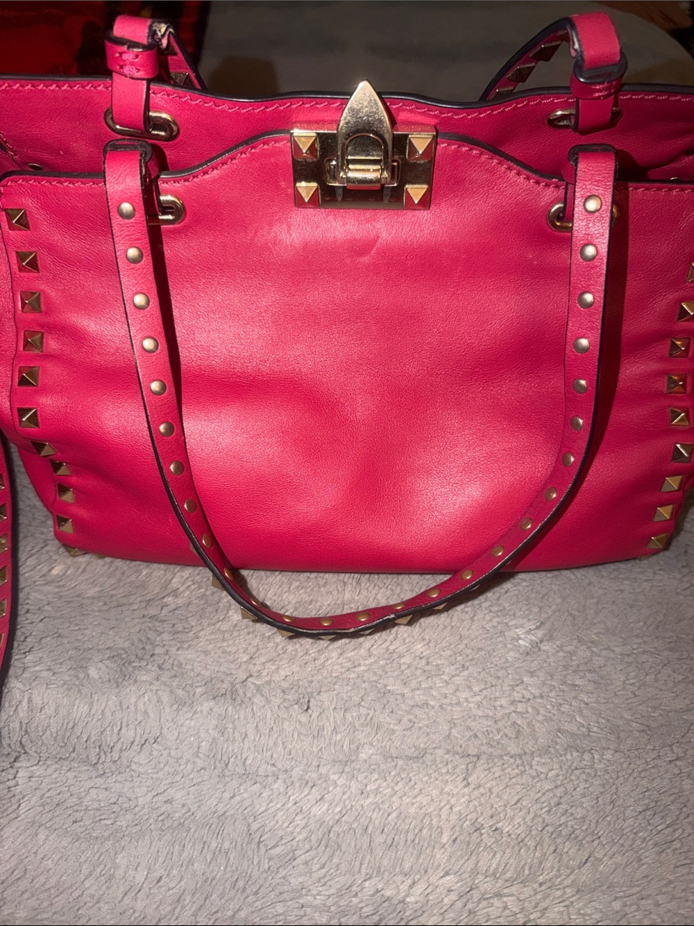 Preloved Valentino Garavani Studded Pink Tote Bag with Gold Hardware 10”Wx7.5”H